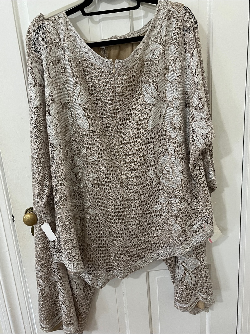 Layered Crochet Lace Tunic Top and pants set— Light Taupe NWT